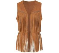 Joygoodta Cowboy Vest for Women, Sleeveless Suede Vest Women, Open Front Fringe Top without Buckle, Western for Hippie Party, S Suede