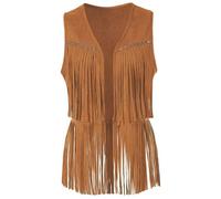Joygoodta Cowboy Vest for Women, Sleeveless Suede Vest Women, Open Front Fringe Top without Buckle, Western for Hippie Party, L Suede