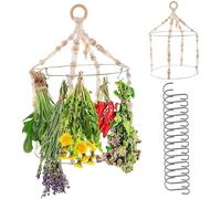 Joygoodta Égouttoir à Herbes, égouttoir à Herbes, Corde en Bois et Coton 2 Niveaux, tissé en Toute sécurité, Fleur bohème réglable avec Boucle de Suspension pour décoration Murale de sèch