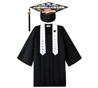 Joygoodta Ensemble Bonnet et Robe de Remise de diplôme préscolaire 4 pièces, Tenue Remise diplôme Maternelle avec étole et Certificat pour cérémonie d'enfants, XL