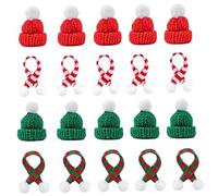 Joygoodta Ensemble de Mini Chapeaux de Père Noël et Mini écharpe Noël pour l'artisanat, 20 pièces tricotées, Bonnet et écharpe, Ornements Maison poupée, Artisanat poupée