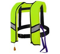 Joygoodta Gilet de Sauvetage Gonflable Manuel/Auto-gonflant, Gilet Gonflable en Nylon 150 N avec sifflet, Boucle à dégagement Rapide et Bandes réfléchissantes, sans Bouteilles de gaz, Vert