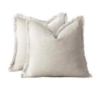 Joygoodta Lot de 2 Housses de Coussin Style bohème, 45, 7 x 45, 7 cm, Housse Coussin Douce avec Pompons, Housses décoratives Beiges Confortables pour lit, Salon, Maison