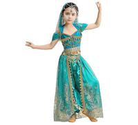 Joygoodta Princess Jasmine Costume for Girls 3pcs / Set Elegant Jasmin Costume Fancy Dishot Up for Halloween Cosplay Party, 145-153 cm