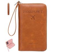 Joygoodta RFID Passeport Porte-Passe pour Le Cuir PU PU RFID Passeport Passport Organisateur de Carte d'identité à glissière avec poignée pour Cartes de crédit/id, Billets, espèces