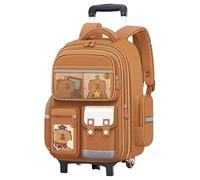 Joygoodta Sac à Dos à roulettes avec roulettes, Sac Dos Capybara de capacité avec Plusieurs Compartiments, d'école imprimé Dessin animé avec Sangle réfléchissante, poignée rétractable pour GA