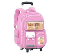 Joygoodta Sac à dos à roulettes avec roulettes Sac dos Capybara de capacité avec poignée rétractable d'école de dessin animé mignon Sangle réfléchissante pour enfants filles étudiant Cap