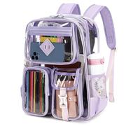 Joygoodta Sac à dos transparent pour l'école, sac à dos transparent en PVC avec poches avant, livres de capacité pour filles, école de stade