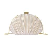 Joygoodta Sac à main en forme de coquillage, sac à main rigide froncé avec sangle en chaîne, de soirée en satin, mariage pour femme, Beige