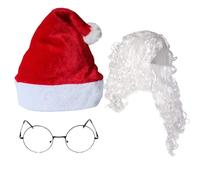 Joygoodta Santa Beard and Wig Ensemble avec chapeau et lunettes 3pcs / ensemble Costume de Noël réaliste Costume de Santa Claus pour la fête cosplay