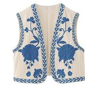 Joygoodta Women's Wilm's Vintage Floral Broidered Crochet Wilket Wilotcoat sans Manches Polyester Open Front Crop Vest Top pour Femmes Weekend Office Vacation Party (L)