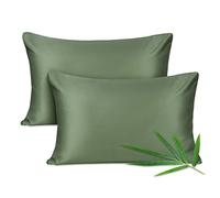 Joyhabit Taie d'oreiller en Bambou, 100% Pure Nature, Douce et Soyeuse pour Bébé, Vegan et Écologique, Pack de Deux, 40x60cm, Vert Mousse