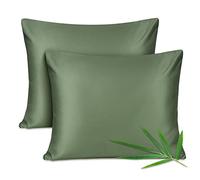 Joyhabit Taie d'oreiller en Bambou, 100% Pure Nature, Douce et Soyeuse pour Bébé, Vegan et Écologique, Pack de Deux, 80x80cm, Vert Mousse