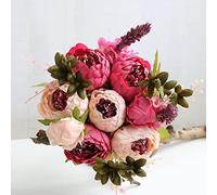 JOYHAZE 1 bouquet de pivoines artificielles de 48,3 cm en soie avec bourgeons pour décoration de mariage, maison, fête, bureau, centres de table, arrangements floraux à faire soi-même (rouge foncé)