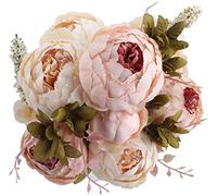 JOYHAZE 1 Pack Faux Bouquet de pivoines, 19'' Soie Grandes Fleurs de pivoines avec bourgeons pour la décoration de Bureau de réunion de Famille de Mariage, pièce Centrale de Table, Arrangement Floral