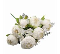 JOYHAZE 1 Pack Faux Bouquet de pivoines, 19'' Soie Grandes Fleurs de pivoines avec bourgeons pour la décoration de Bureau de réunion de Famille de Mariage, pièce Centrale de Table