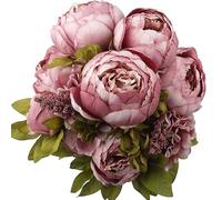 JOYHAZE 1 Pack Faux Bouquet de pivoines, 19'' Soie Grandes Fleurs de pivoines avec bourgeons pour la décoration de Bureau de réunion de Famille de Mariage, pièce Centrale de Table, Arrangement Floral