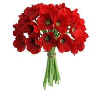 JOYHAZE Lot de 12 Coquelicots Rouges artificiels en Latex de 33 cm pour décoration de Maison, fête de Mariage, Noël, Arrangements Floraux, centres de Table