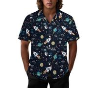 Joyidec Chemise hawaïenne décontractée boutonnée à manches courtes pour homme - Tropicale - Plage - Vacances - Aloha, Galaxie de l'univers fusée spatiale, Taille M