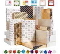 JOYIN 12 PCS Boîte à cadeau de chemise de Noël, 15 x10 x 2 pouces, 6 boîtes à cadeau de chemise avec couvercle, base, nœuds, et étiquettes autocollantes pour l'emballage de cadeaux, décor d'emballage
