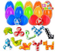 JOYIN 12 Pcs Oeufs de Pâques Pré Remplis avec Mini Serpent Cube Twist Puzzle Jouets Serpent Vitesse Cube Fidget pour Enfants
