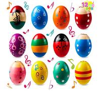 JOYIN 12 Pièces 7.6cm Agitateur D'oeufs en Bois, Maracas Shaker D'oeufs pour L'éducation Musicale Précoce Fête Accessoires de Classe Instrument de Musique Pâques Panier de Remplissage de Pâques