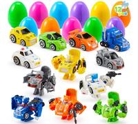 JOYIN 12 pièces d'œufs de Pâques pré-remplis avec jouets de robots-voitures, garnitures de panier de Pâques pour enfants, cadeaux de fête de Pâques, chasse aux œufs, accessoires de prix pour la salle