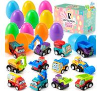 JOYIN 12 Pièces Oeufs de Pâques Surprise Voitures Jouet Enfant, 3.2" Oeuf Plastique Kinder Remplis de Mini Voitures, Paques Jouet Cadeau Surprise (Retirer les voitures de construction)