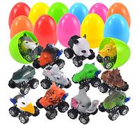 JOYIN 12 œufs de Pâques Géants avec Animaux Pré-Remplis Pull Back Cars Panier de Pâques Stuffers Cadeaux de Fête de Pâques pour les Enfants