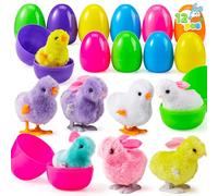 JOYIN 12Pcs Oeufs de Pâques Remplis Jouets de Lapins et Poussins à remonter pour Garçons et Filles Jouets Surprise Cadeaux fête de Chasse de Pâques