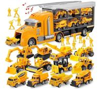 JOYIN 14 in 1 Diecast Construction Truck Toy Set, Play Vehicles Set in One Rider Truck, Birthday Gifts for Kids