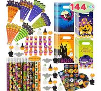 JOYIN 144 Pièces 24 Pack Halloween Papeterie Enfants Coffret Cadeau Party Favor Comprenant Halloween Crayons Règles Autocollants Tampons et Gommes dans Trick Or Treat Sacs