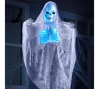 JOYIN 152,4 cm animé d'halloween Faucheuse à Suspendre, Squelette Suspendu Parlant activé par Le Son pour décoration d'intérieur et d'extérieur d'halloween, Accessoire de Maison hantée