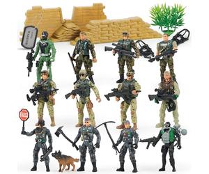 JOYIN 16 Pièces Soldats Militaires Jouets Ensemble de Jeu Figurines avec 12 Figurines d'action Réalistes de Garde Forestier et Accessoires d'Équipement d'Arme pour Combat Militaires