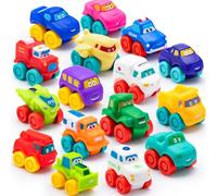JOYIN 16 pièces Voitures de Dessin animé, Voiture Jouet en Caoutchouc Souple, Mini véhicules Jouets, Voiture Jouet de Bain pour Les Tout-Petits, Cadeau pour garçons et Filles, Anniversaire de Noël