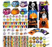 JOYIN 168 Pièces, Paquet de 24 Assortis, Kit de Articles de Papeterie, Artisanat, Art, avec Sac Halloween, Bloc-Notes, Tampons, Crayons, Autocollants et Tatouages Temporaires