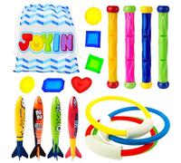 JOYIN 18 Pcs Jouets de Plongée Jouets de Natation Piscine Jeux de Piscine Jouet Anneaux Plongée sous-Marine Bâtons de Plongée et Bandits de Toypedo avec Bundle Cadeau Trésors de l'eau