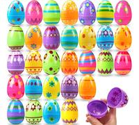 JOYIN 18pcs 3.15 "Oeufs de Pâques imprimés, œufs de Pâques vides remplissables, volumes d'œufs en plastique colorés pour la chasse à Pâques, faveur de la fête, remplissage de panier