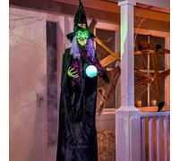 JOYIN 198cm Décoration de sorcière à Suspendre pour Halloween avec Boule Magique, sorcière parlante animée à Suspendre avec Yeux Lumineux et Son pour décoration de Maison hantée d'halloween