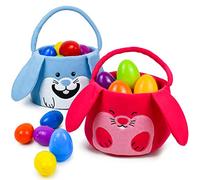 JOYIN 2 Paniers en Peluche en Forme de Lapin de Pâques pour la Chasse aux œufs de Pâques, Paniers-Cadeaux de Pâques, Sacs pour Enfants, Faveur de Fête de Pâques pour Enfants (Bleu, Rouge)