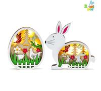 JOYIN 2 Pcs LED Décoration de Table de Pâques en Bois Ornement en Bois Lapin Poussins décoration de Table de pâques décoration de la Maison Lapin Artisanat Printemps pâques éclairer décor