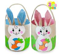 JOYIN 2 Pièces Sacs de Toile de Jute De Pâques Ensemble De Panier de Lapin de Pâques Pour La Chasse Aux Oeufs De Pâques, Sacs À Oeufs Fourre-Tout De Pâques Cadeau De Fête Pour Enfants