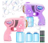 JOYIN 2 pistolets à bulles avec 2 bouteilles de solution de recharge, machine à bulles pistolet pour enfants, tout-petits, cadeaux de fête, été, activités de plein air, mariage, Pâques, cadeau
