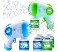 JOYIN 2 Pistolets à Bulles pour Enfants avec 4 Bouteilles de Solution, Pistolet à Bulles Automatique à 8 Trous pour Enfants, Adultes, Jouets d'été, Cadeaux de Pâques, Cadeaux de fête, Vert, Bleu