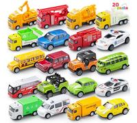 JOYIN 20 Pièces à Tirer en Métal moulé sous Pression Jouet Modèle de Voiture Ensemble de Véhicule pour Les Tout-Petits, Filles et Garçons Enfants Jeu de Voiture Ensemble