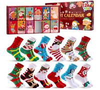 JOYIN 2025 Christmas Advent Calendar, 12 Days Christmas Warm Cotton Socks for Adults, Xmas Countdown Calendar with 12 Knee High Socks, Xmas Party Toy Gifts