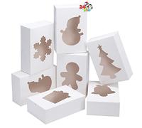 JOYIN 24 boîtes à biscuits de Noël, boîtes à friandises blanches avec fenêtre 9''x 6''x 3'' Boîte d'emballage pour cadeaux de boulangerie pour les fêtes de Noël Favoriser les pâtisseries, les cupcake