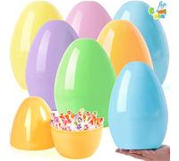 JOYIN 25 cm Oeufs de Pâques géants, 6 pièces en plastique pastel - Oeufs vides et remplissables pour friandises de Pâques, bonbonnières, chasse aux œufs, fournitures de récompenses en classe