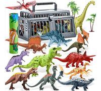 JOYIN 3-6 Ans garçon Dinosaure Jouet, Jouet pour Enfants avec Tapis de Jeu et Cage de Rangement, 19pcs 3, 4, 5, 6 Ans réaliste Dinosaure Personnages et Arbres, Cadeau Dinosaure Jouet pour Enfants
