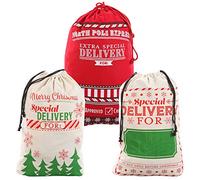 JOYIN 3 Paquets de Sacs de Cadeaux de Noël, Sac de Toile de Jute du Père Noël Avec Cordon de Serrage 26" x 19" pour le Stockage de Grands Paquets